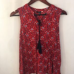 Modcloth Tank Top Size XS Floral Red Boho Tassles